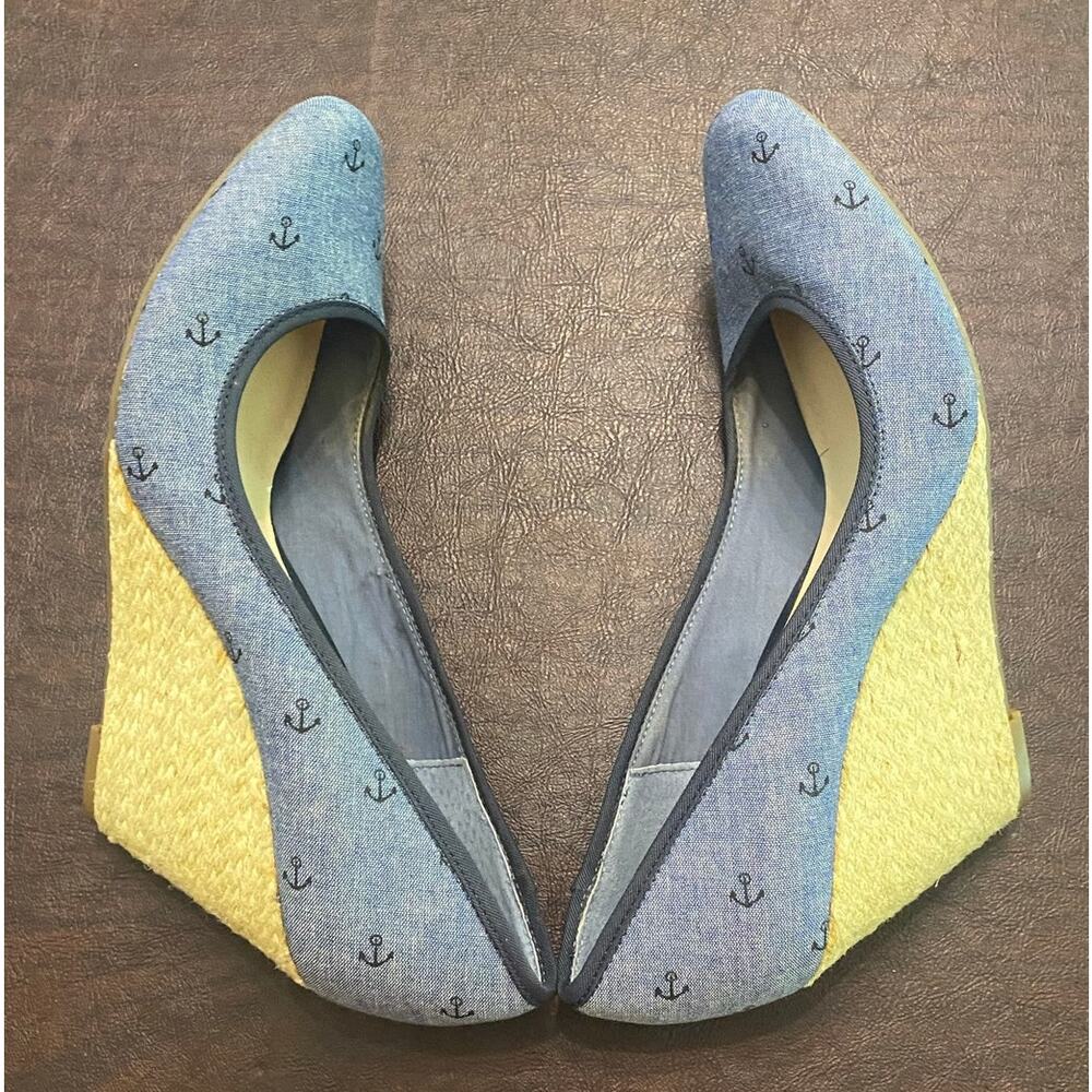 Sole Society Denim Anchor Wedge Heels Espadrille Nautical Sz 8.5 Resort Coastal - Picture 5 of 8
